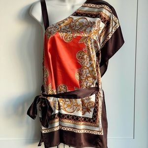 Le Chateau Asymmetrical Handkerchief Print Blouse